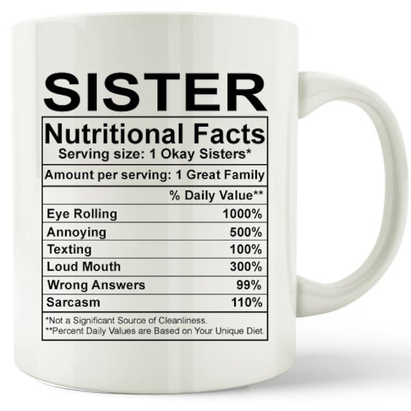 Sister Gift Mug Sister Nutritional Facts Gift Coffee Tea Cup…