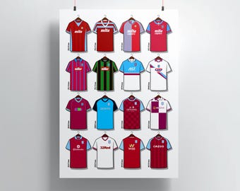 Classic Aston Villa Shirts Print, Retro Aston Villa Kit History Wall Art, Villa Park Football Poster, Villans Gift