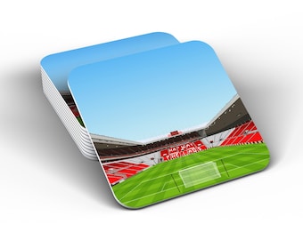 Posavasos de corcho Stadium of Light, posavasos del estadio Sunderland, regalo para aficionados de los Black Cats, posavasos de corcho premium de 90 x 90 mm, decoración futbolística para el hogar