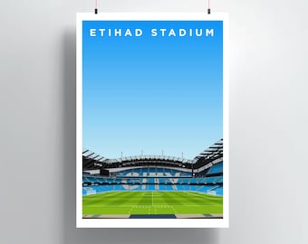 Etihad Stadium Print, Manchester City Stadium Wall Art, MCFC Football Poster, Stadium Artwork, Man City Fan Gift