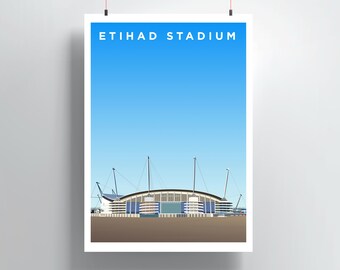 Etihad Stadium Print, Manchester City Stadium Wall Art, MCFC Football Poster, Stadium Artwork, Man City Fan Gift