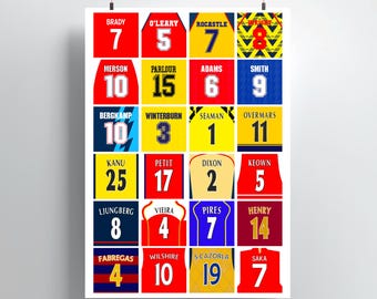 Arsenal Legends Player Shirts Print, Retro Arsenal Legends Wall Art, Classic Gunners Football Poster, Highbury Emirates Fan Gift