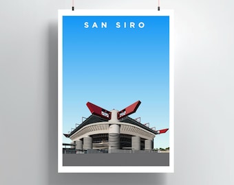 San Siro Stadium Print, AC Milan & Inter Milan Wall Art, Giuseppe Meazza Football Poster, Stadium Artwork
