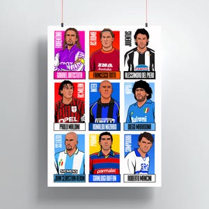 90s Serie A Players Print - Batistuta, Totti, Del Piero, Maldini, Ronaldo, Maradona, Veron, Buffon, Mancini