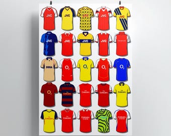 Arsenal Classic Shirts Print, Arsenal Kit History Poster, Retro Football Wall Art, Vintage Arsenal Shirt, Gift for Arsenal Fans