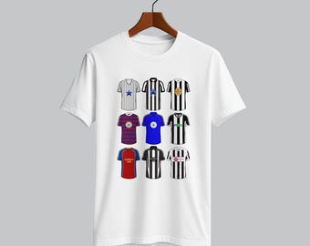 Classic Newcastle United Shirts T-Shirt, Retro Newcastle Kits Tee, Vintage NUFC Football Shirt, Magpies Fan Gift, 90s Football Inspired Top