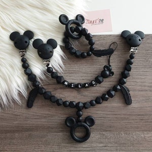 Pacifier chain stroller chain set with name black Mickey Mouse Mickey Mouse baby gift baby shower baptism for birth