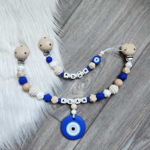 Schnullerkette mit Namen Kinderwagenkette Nasar Türkisches Auge
