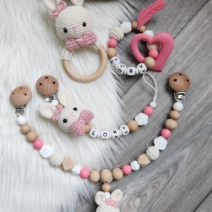 Schnullerkette mit Namen Hase