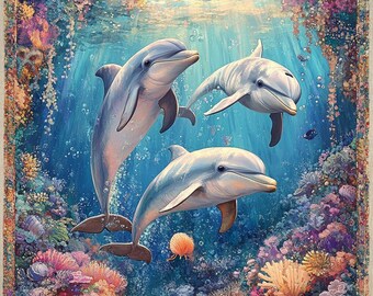 DIAMOND DOTZ Diamond Dotz Squares Dolphin Sunset Approx. 31 5 x 42 cm Large Diamond Painting with Diamonds Sparkling Picture to Design Yourself for Children and Adults Colourful