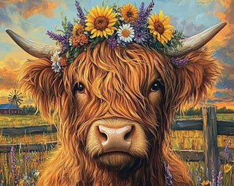 Highland Cow DIY Diamond Painting Kit, Full Square and Round Drill, Diamond Mosaic, Paint With Diamonds, Cow Diamond Art Kit, Animal Diamond