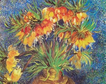 Fritillaries in a Copper Vase DIY Diamond Painting Kit, Full Square and Round Drill, Diamond Mosaic, Paint With Diamonds, Diamond Kit