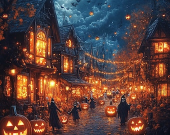 Halloween Village DIY Diamond Painting Kit, Full Square and Round Drill, Diamond Mosaic, Paint With Diamonds, Pumpkin Diamond Art Kit