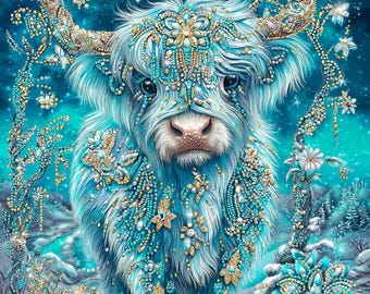 Cute Highland Cow DIY Diamond Painting Kit, Full Square and Round Drill, Diamond Mosaic, Paint With Diamonds, Diamond Art, Christmas Diamond