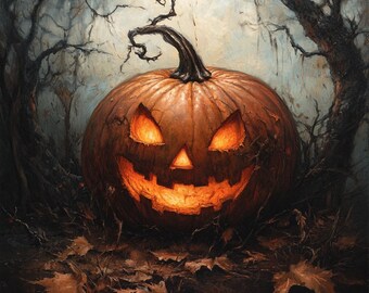 Jack O' Lantern Pumpkin DIY Diamond Painting Kit, Full Square and Round Drill, Diamond Mosaic, Paint With Diamonds, Halloween Diamond Art