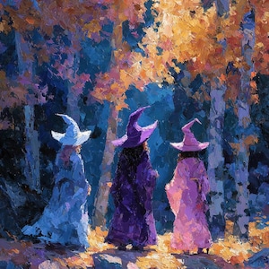 Three Colourful Witches DIY Diamond Painting Kit, Full Square and Round Drill, Diamond Mosaic, Paint With Diamonds, Halloween Kit, Witchy