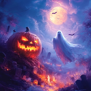 Ghost and Pumpkin DIY Diamond Painting Kit, Full Square and Round Drill, Diamond Mosaic, Paint With Diamonds, Halloween Diamond Art Kit