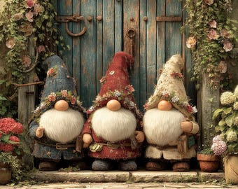 Three Gnomes DIY Diamond Painting Kit, Full Square and Round Drill, Diamond Mosaic, Paint With Diamonds, Diamond Art, Santa Claus, Gnome Art
