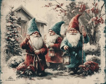 Three Gnomes DIY Diamond Painting Kit, Full Square and Round Drill, Floral Diamond Mosaic, Paint With Diamonds, Christmas Diamond Art Kit