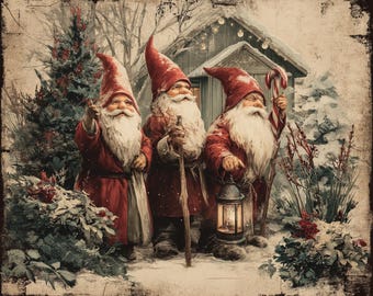 Three Gnomes DIY Diamond Painting Kit, Full Square and Round Drill, Diamond Mosaic, Paint With Diamonds, Diamond Art, Santa Claus, Gnome Art