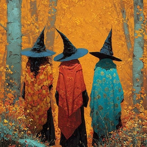 Three Autumn Witches DIY Diamond Painting Kit, Full Square and Round Drill, Diamond Mosaic, Paint With Diamonds, Halloween Art Kit, Witchy