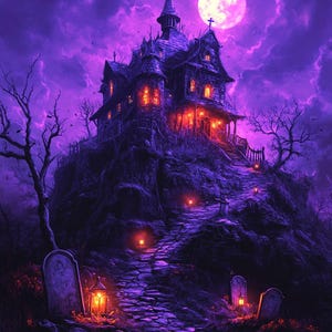 A Haunted House DIY Diamond Painting Kit, Full Square and Round Drill, Floral Diamond Mosaic, Paint With Diamonds, Halloween Diamond Art Kit