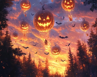 Pumpkin Air Balloons DIY Diamond Painting Kit, Full Square and Round Drill, Diamond Mosaic, Paint With Diamonds, Spooky Diamond Art Kit