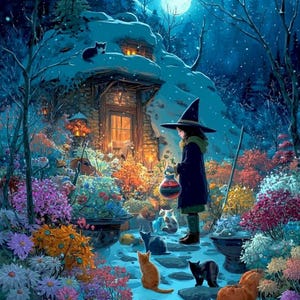 Witchy Village DIY Diamond Painting Kit, Full Square and Round Drill Diamond Mosaic, Paint With Diamonds, Halloween Spooky Diamond Kit