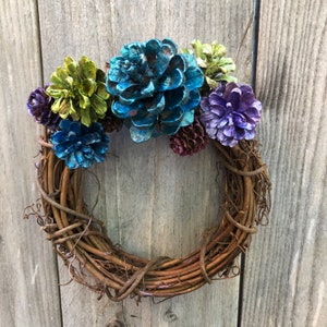 PINECONE WREATH  Small 6 by 7 inch Fall Wreath  Pinecone Art  Year Round Wreath  Original One of a Kind Classy Gift!