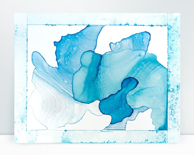11 x 14 Watercolor Blue & White Abstract by Jill Krutick Contours Of The Earth: The Big Thaw 7 image 1
