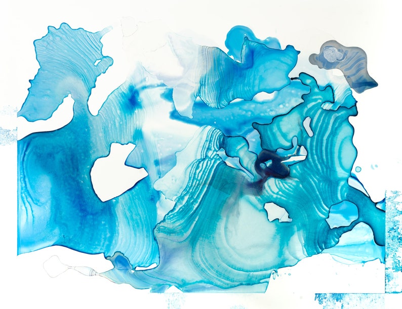 20 x 26 Watercolor Blue & White Abstract by Jill Krutick Contours of the Earth: The Big Thaw 15 image 2