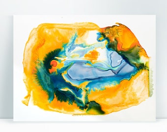 18" x 24" Watercolor Orange & Green Abstract by Jill Krutick | Contours Of The Earth: Aridification 21