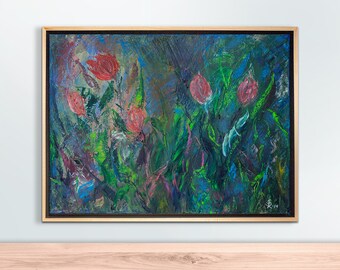 18 "x 24" Soft Floral Originale Abstrakte Malerei, Zeitgenössische Kunst auf Leinwand, Öl, Signiert | Tulpen | Jill KrutickKunst