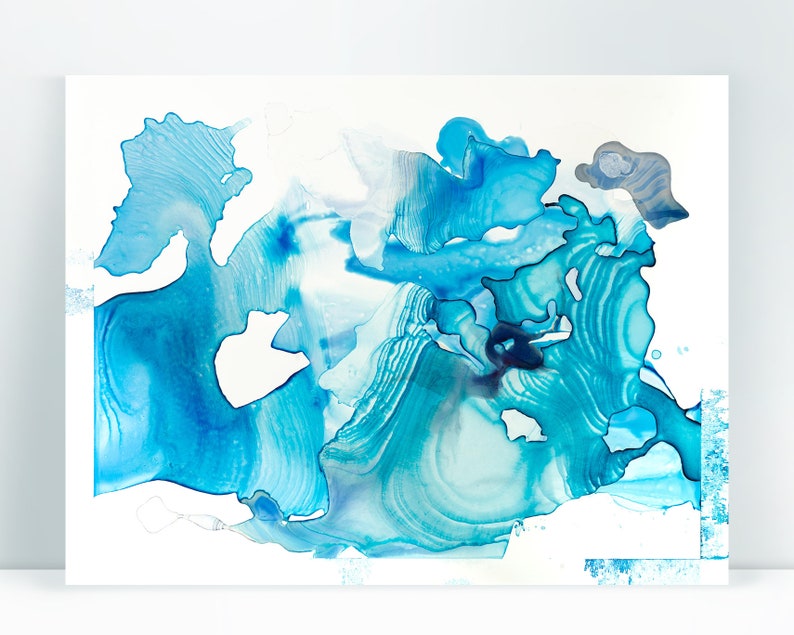 20 x 26 Watercolor Blue & White Abstract by Jill Krutick Contours of the Earth: The Big Thaw 15 image 1