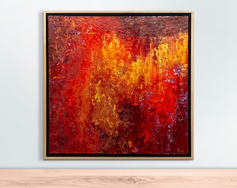 24 "x 24"Bold Red Strukturierte Originale Signierte Abstrakte Malerei, Zeitgenössische Kunst auf Leinwand, Öl | Inferno | Jill KrutickKunst