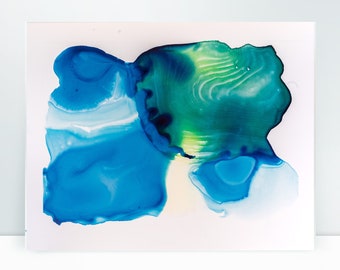 11" x 14" Watercolor Blue & Green Abstract  by Jill Krutick | Contours Of The Earth 7
