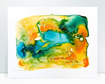 11" x 14" Watercolor Orange & Green Abstract Watercolor by Jill Krutick | Contours Of The Earth: Aridification 14