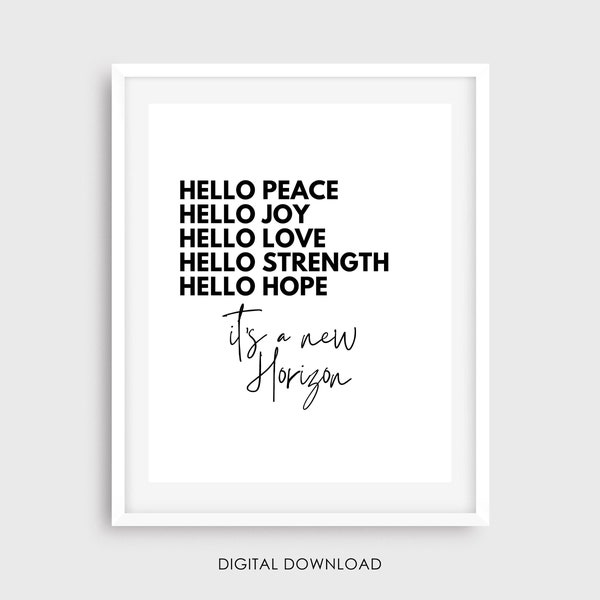 Hello Peace, Hello Joy, Hello Love - It's a New Horizon - Fear is Not My Future - Christian Lyrics - Modern/ Minimalist Christian Wall Decor