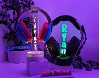 Engraved Headphone Stand, Custom Gamertag Light Sign, Personalized Headset Holder, Custom Streamer Headset Stand, Gamer Gift LED sign