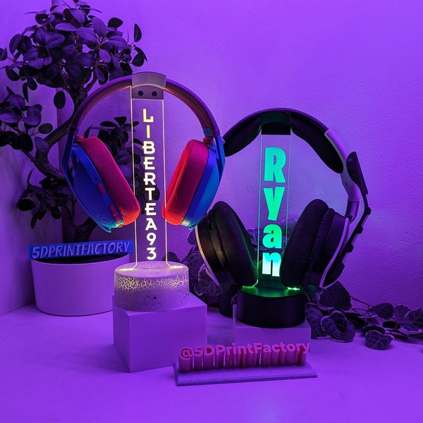 Support pour casque gravé, enseigne lumineuse gamertag personnalisée, support de casque personnalisé, support de casque streamer personnalisé, enseigne LED cadeau pour joueur