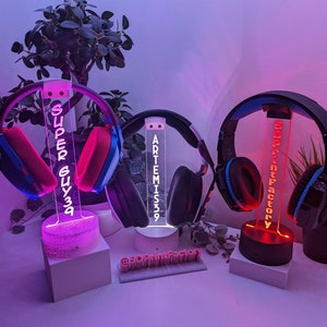 Engraved Headphone Stand, Custom Gamertag Light Sign, Personalized Headset Holder, Custom Streamer Headset Stand, Gamer Gift LED sign image 2