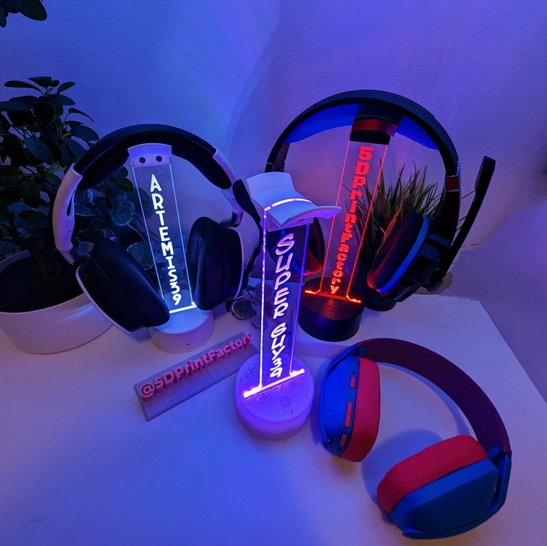 LED sign with headphone stand