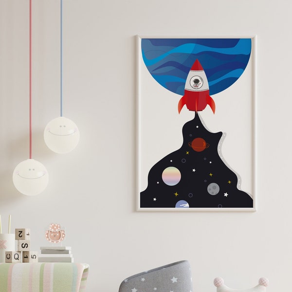 Affiche fusée | Illustration 21x29,7cm | Affiche personnalisée - Affiche décorative - Papeterie mignonne - Décoration murale