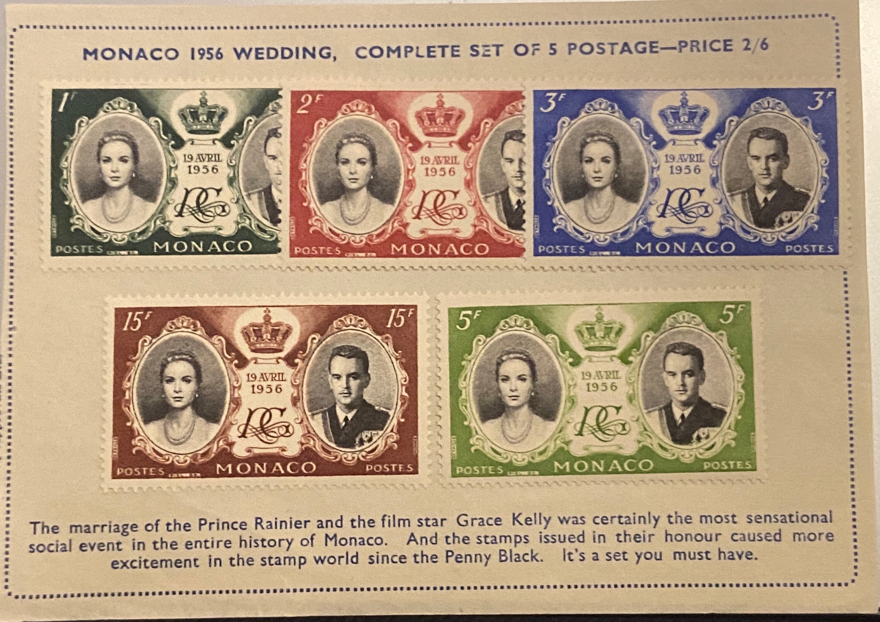 Monaco 1956 Royal Wedding Stamp Issue Mint Condition. Etsy