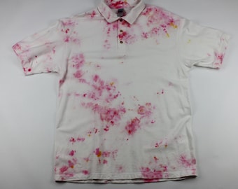 Adult XL Pink Bubble Gum Crumple Ice Tie Dye Polo Shirt