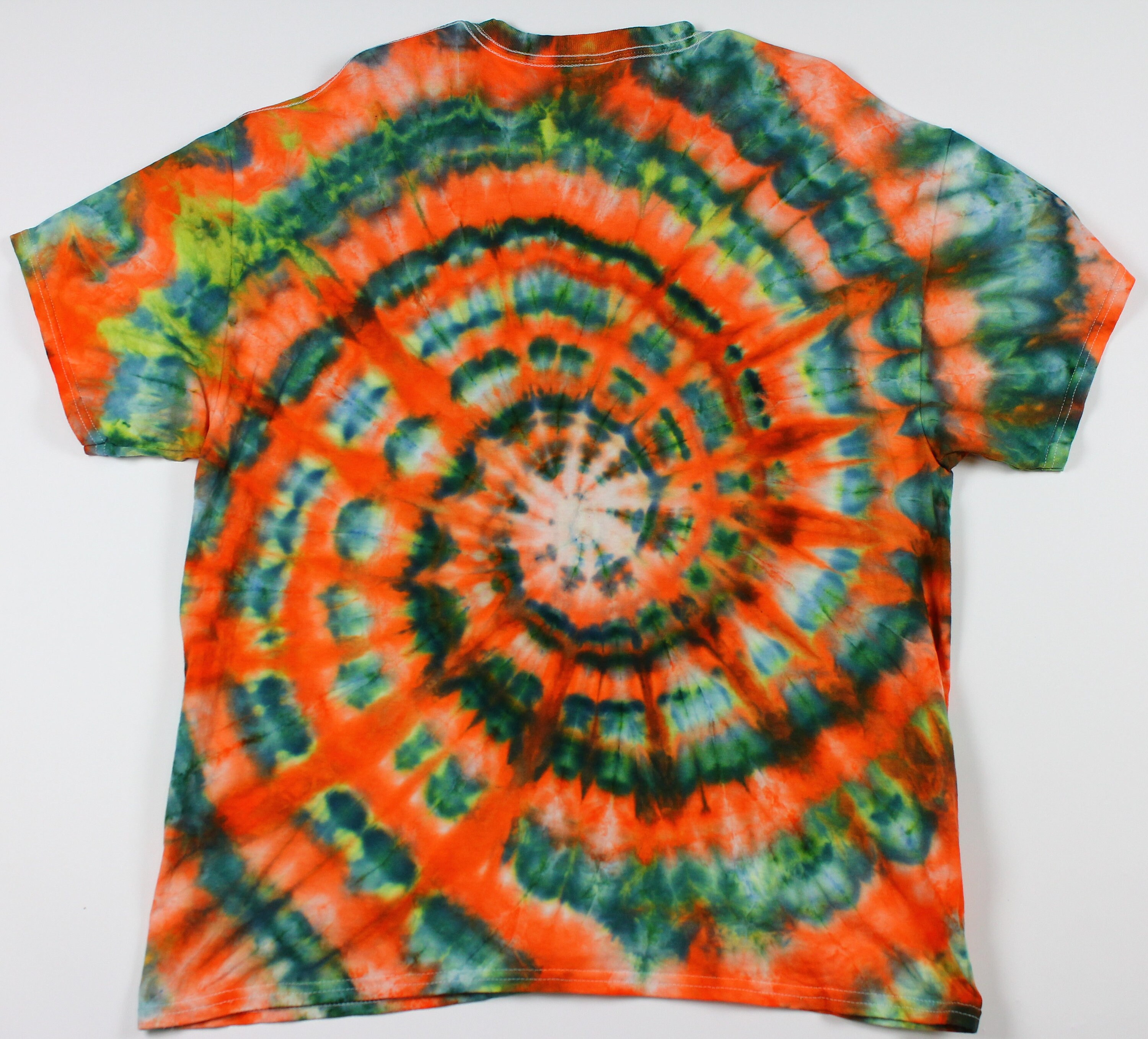 Adult XL Orange & Green Swirl Ice Tie Dye Shirt