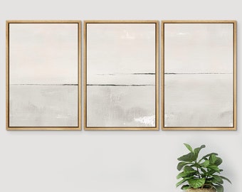 SIGNWIN 3 Piece Framed Canvas Print Wall Art Gray Watercolor Abstract Landscape Painting Print Modern Art Neutral Minimalist Decor