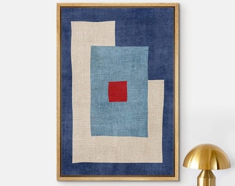 SIGNWIN Framed Canvas Print Wall Art Blue & Red Blocks Abstract Geometric Illustrations Mid Century Modern Art Minimalist Decor