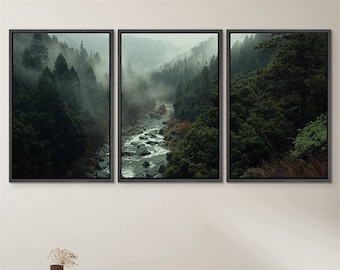 signwin 3 Piece Framed Canvas Wall Art Forest Mountain Nature Landscape Photography Print Modern Art Decor for Living Room