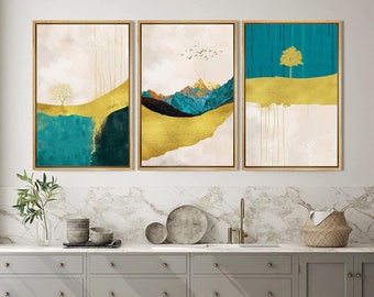 signwin 3 Piece Framed Canvas Wall Art Abstract Mountain Canvas Prints Mid Century Modern Home Artwork Decoration for Living Room Bedroom